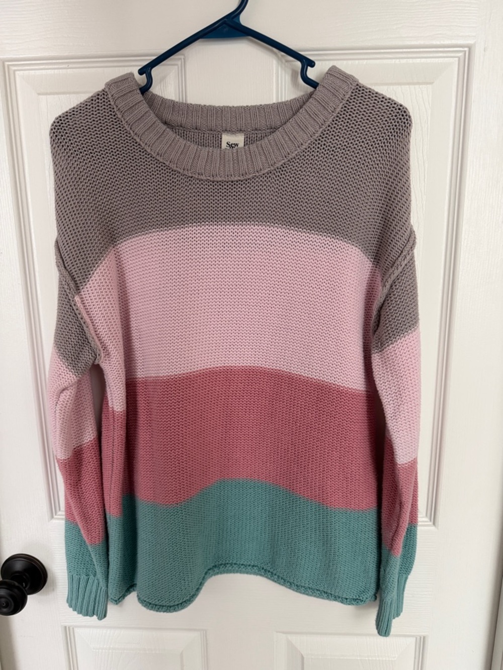 Sew In Love Striped Crewneck Sweater in Taupe, Pink & Teal